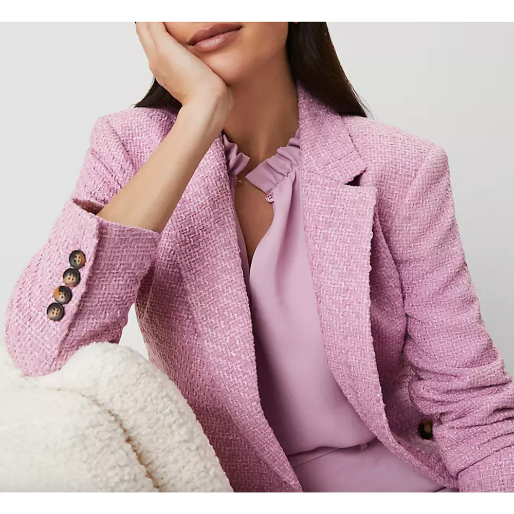 NWT ANN TAYLOR CLEAN LILAC CROSBY TWEED DOUBLE BREASTED BLAZER JACKET SZ 8 - Picture 3 of 7
